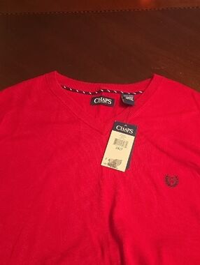 Chaps Men’s V-Neck Sweater in Bright Red